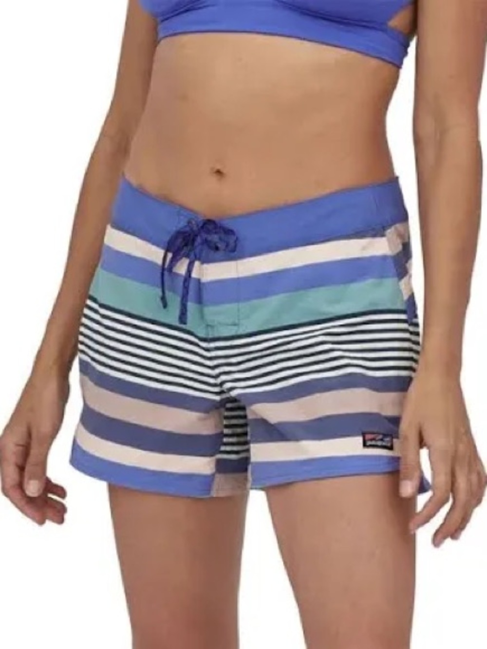 Patagonia Blue, Tan & Green Striped  Women's Wavefarer Boardshorts Size 6